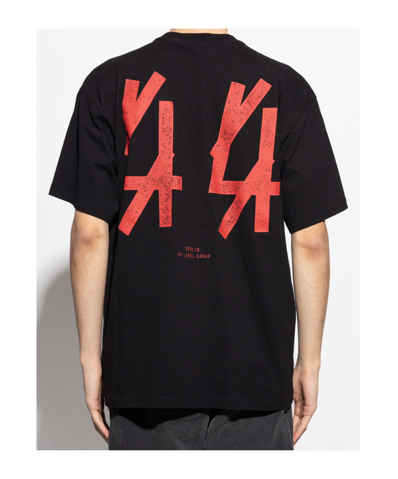44 Label Group Black T-shirt With Print On The Front And Maxi Logo On The Back In Black