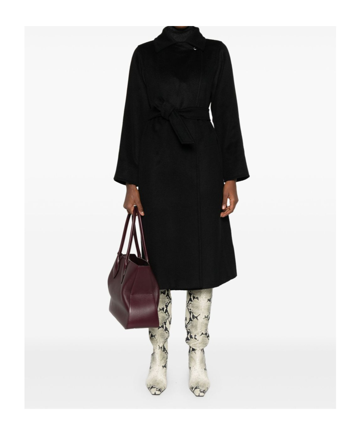 Max Mara Manuela Belted Wool Jersey Midi Coat In Black