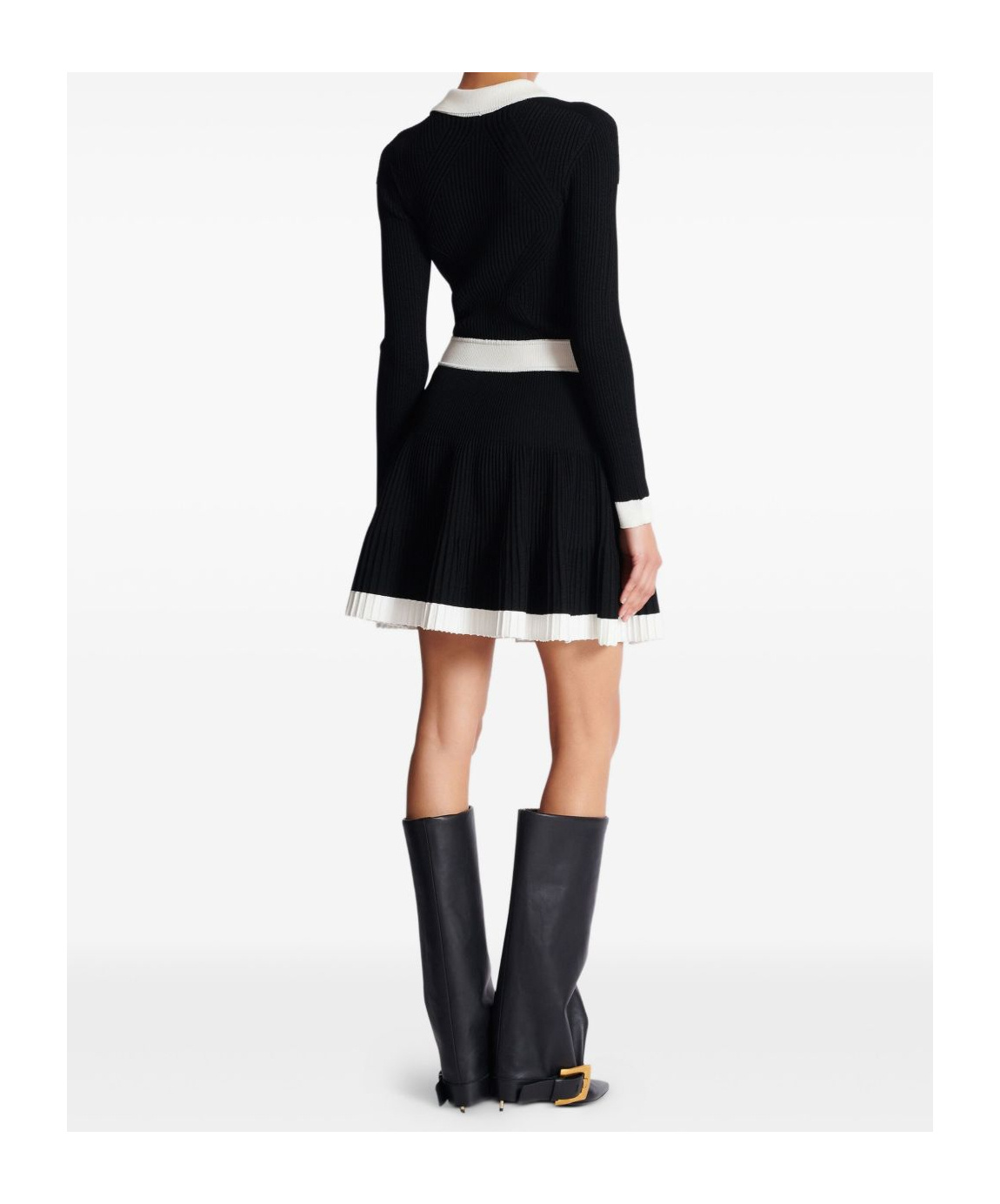 Balmain Colorblock Twisted Cable Long Sleeve Sweater Dress In Black