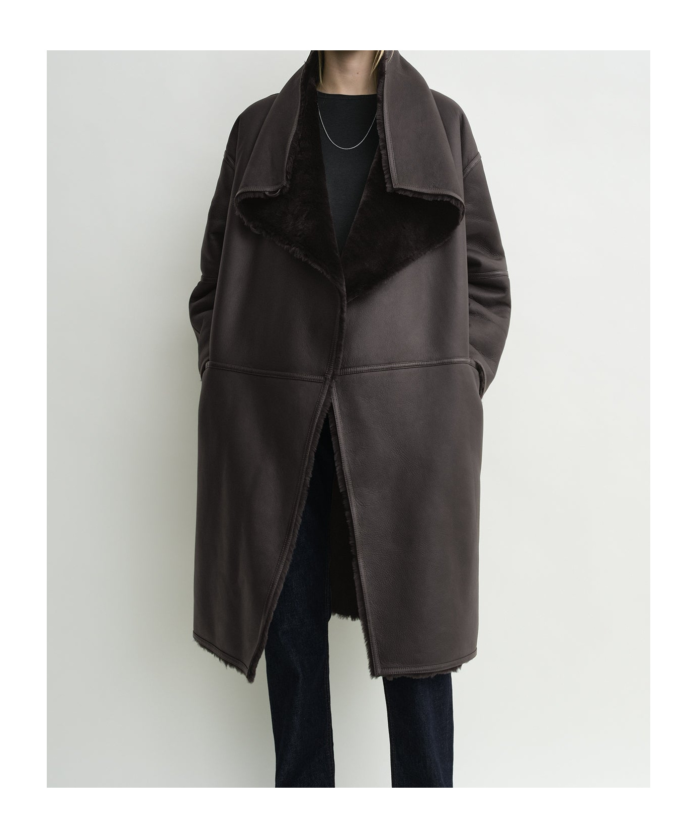 Totême Paneled Shearling Coat In Brown