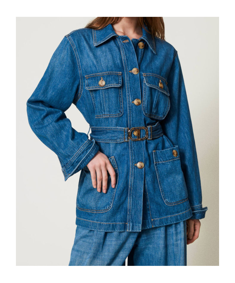 Shop Twinset Safari Denim Jacket In Blue
