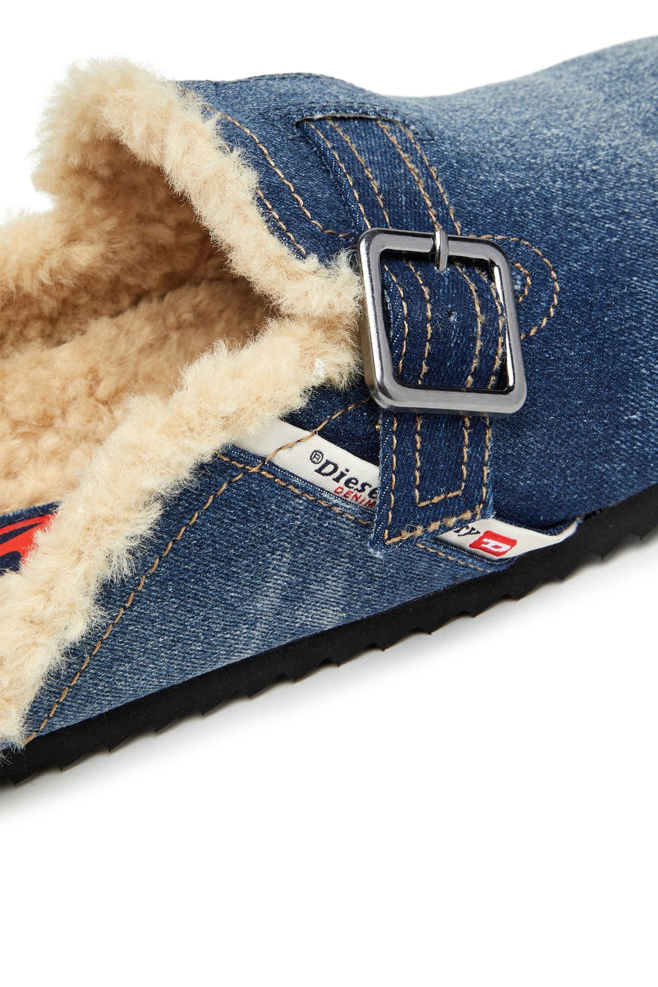 Diesel D-woodstock Denim Slippers In Blue