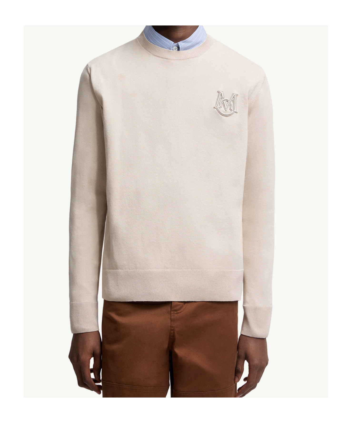 Moncler Cotton Pullover With Crew Neck And Embroidery In Gray