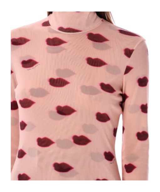 Stella Mccartney Long-sleeve Lips Print Turtleneck Top In Pink