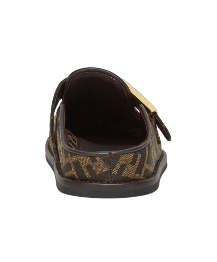 Fendi Round-toed Sabots With Ff Strap In Black