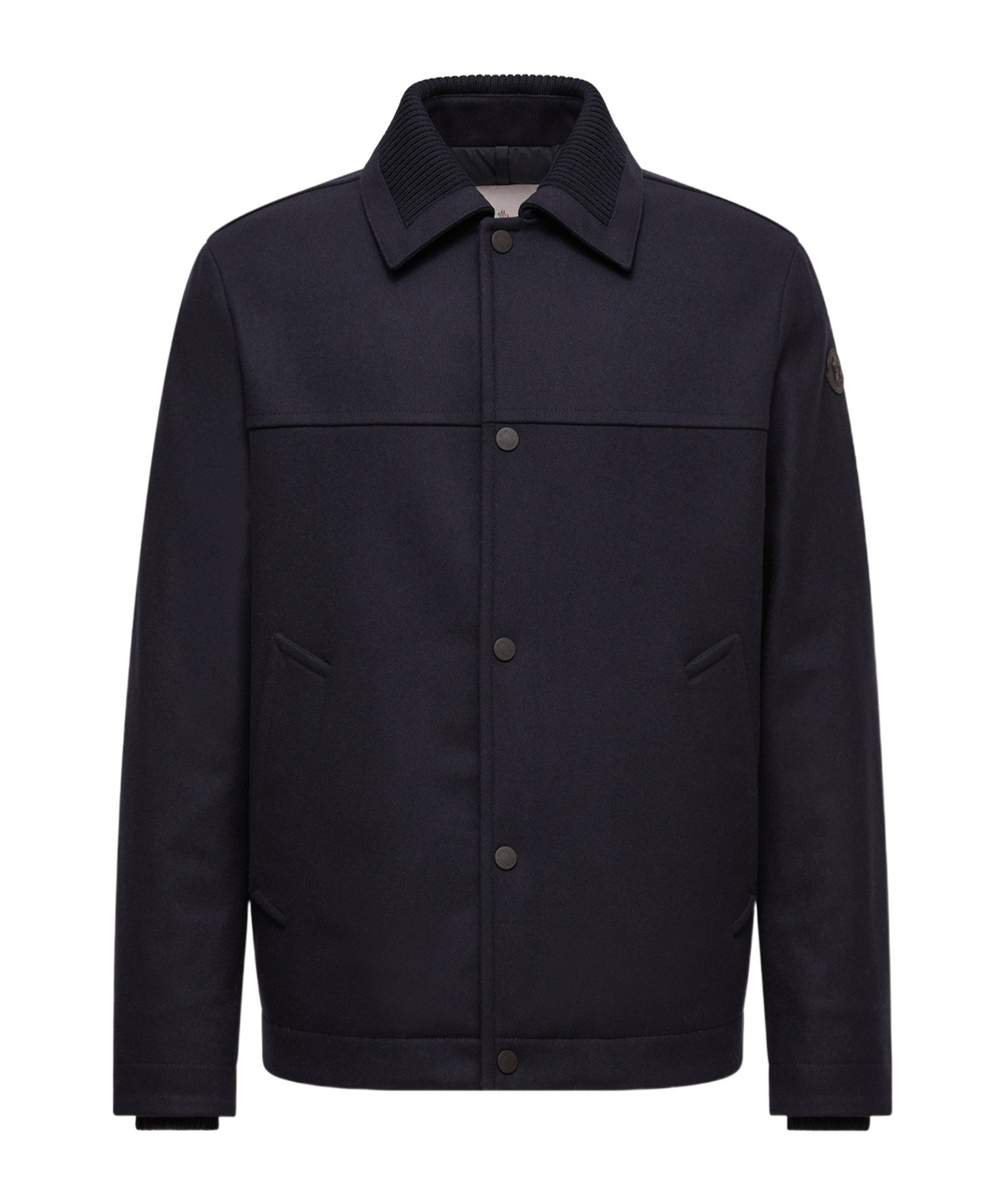 Moncler Emilion Wool Blend Hooded Short Down Jacket In Blue