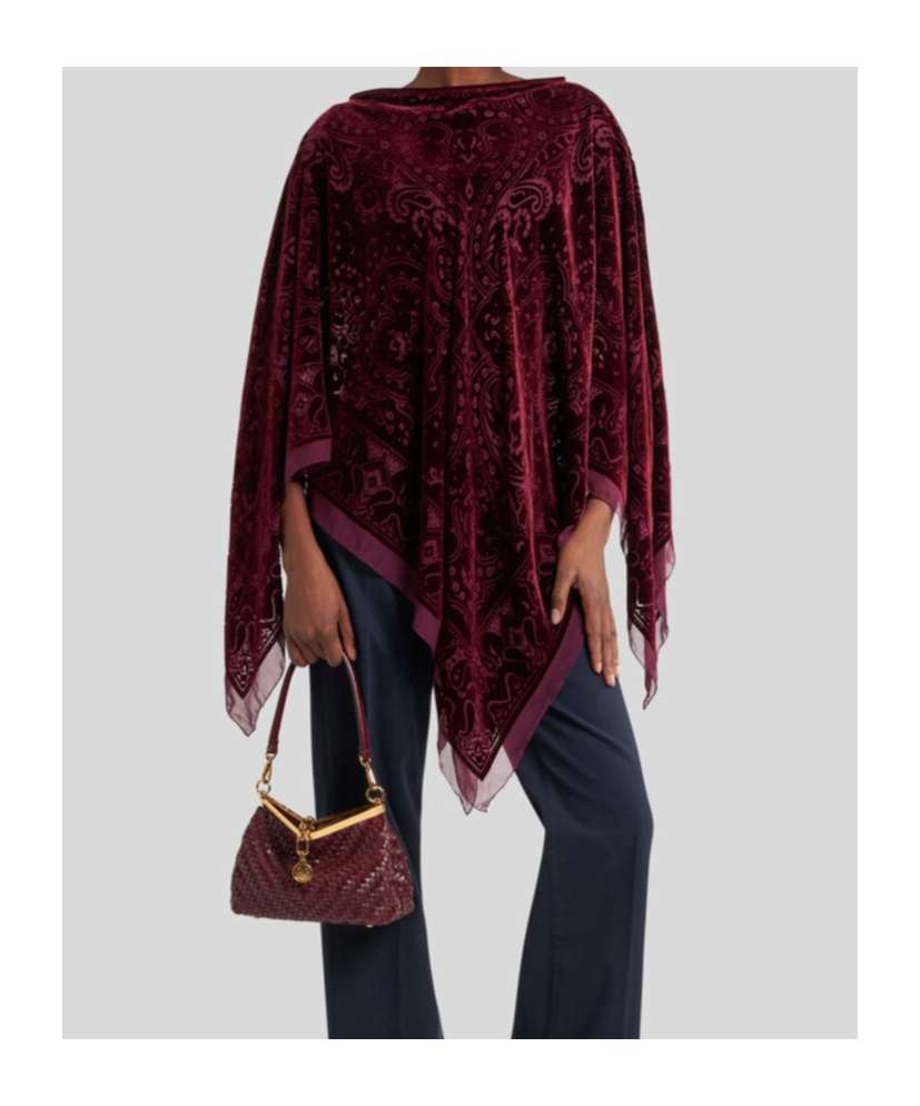 Etro Burnout Velvet Poncho In Brown