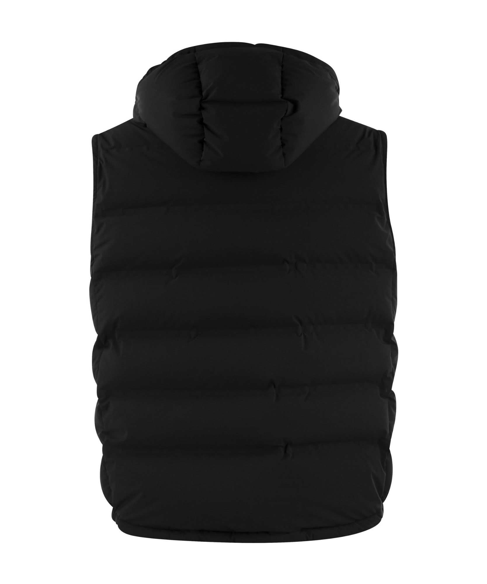 Brunello Cucinelli Men Sleeveless Down Jacket In Membraned Taffeta With Heat Tapes And Detachable Ho In Black