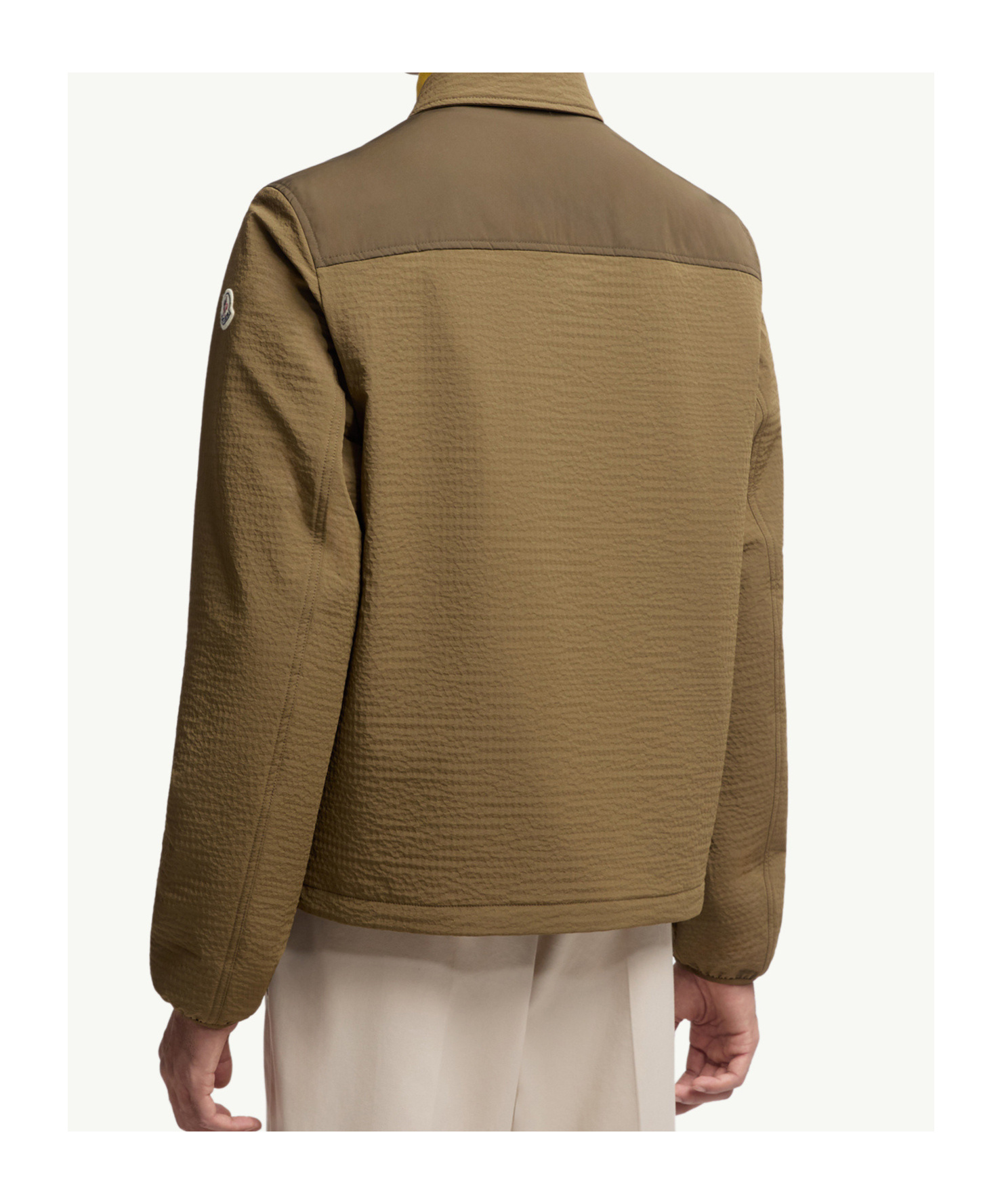 Moncler Padded Seersucker Zip Shirt Jacket In Brown