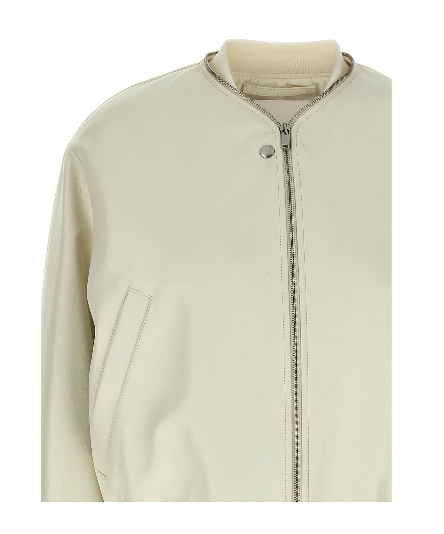 Jil Sander Leather Bomber Jacket Casual Jackets And Parka White In Nude