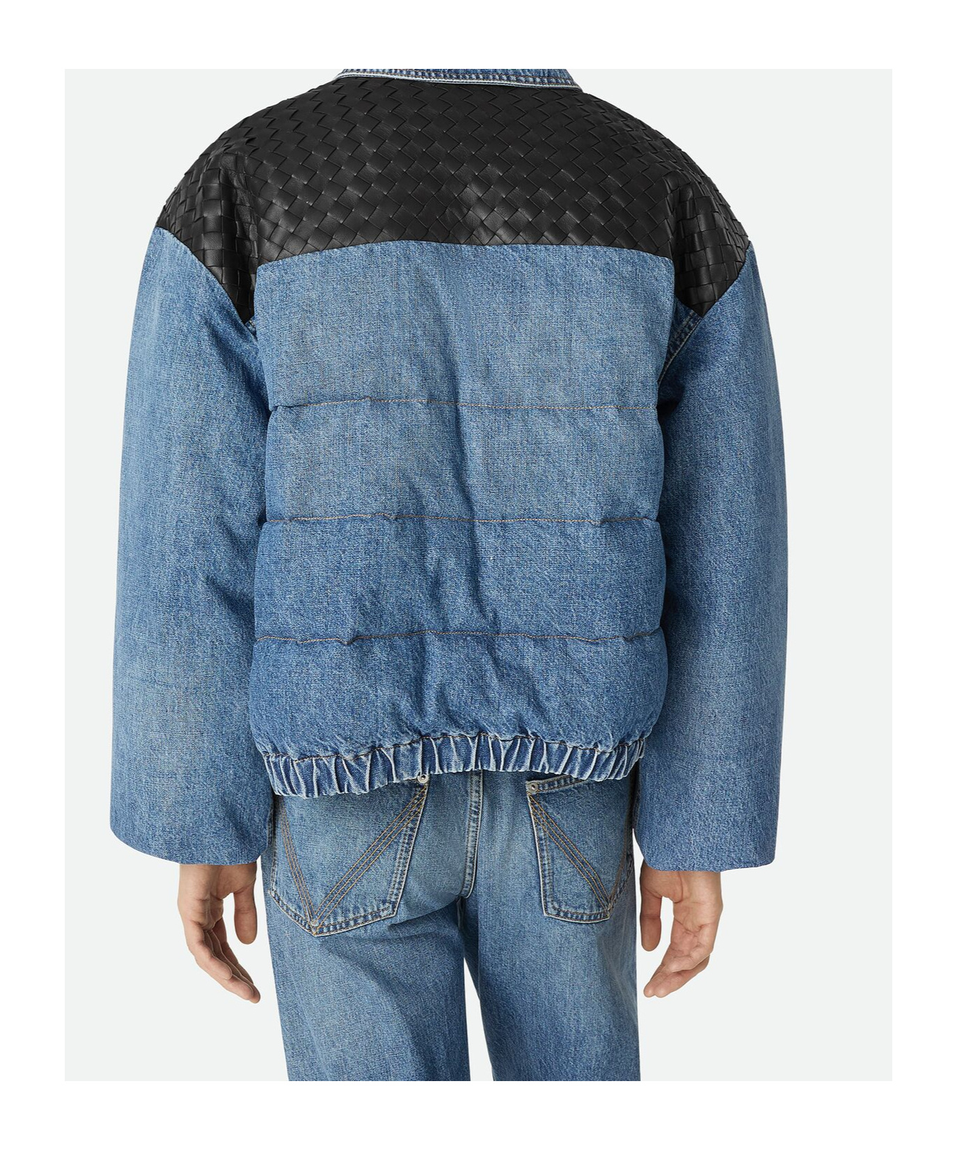 Bottega Veneta Mens Mid Blue Vintage Woven-panels Denim Jacket In Blue