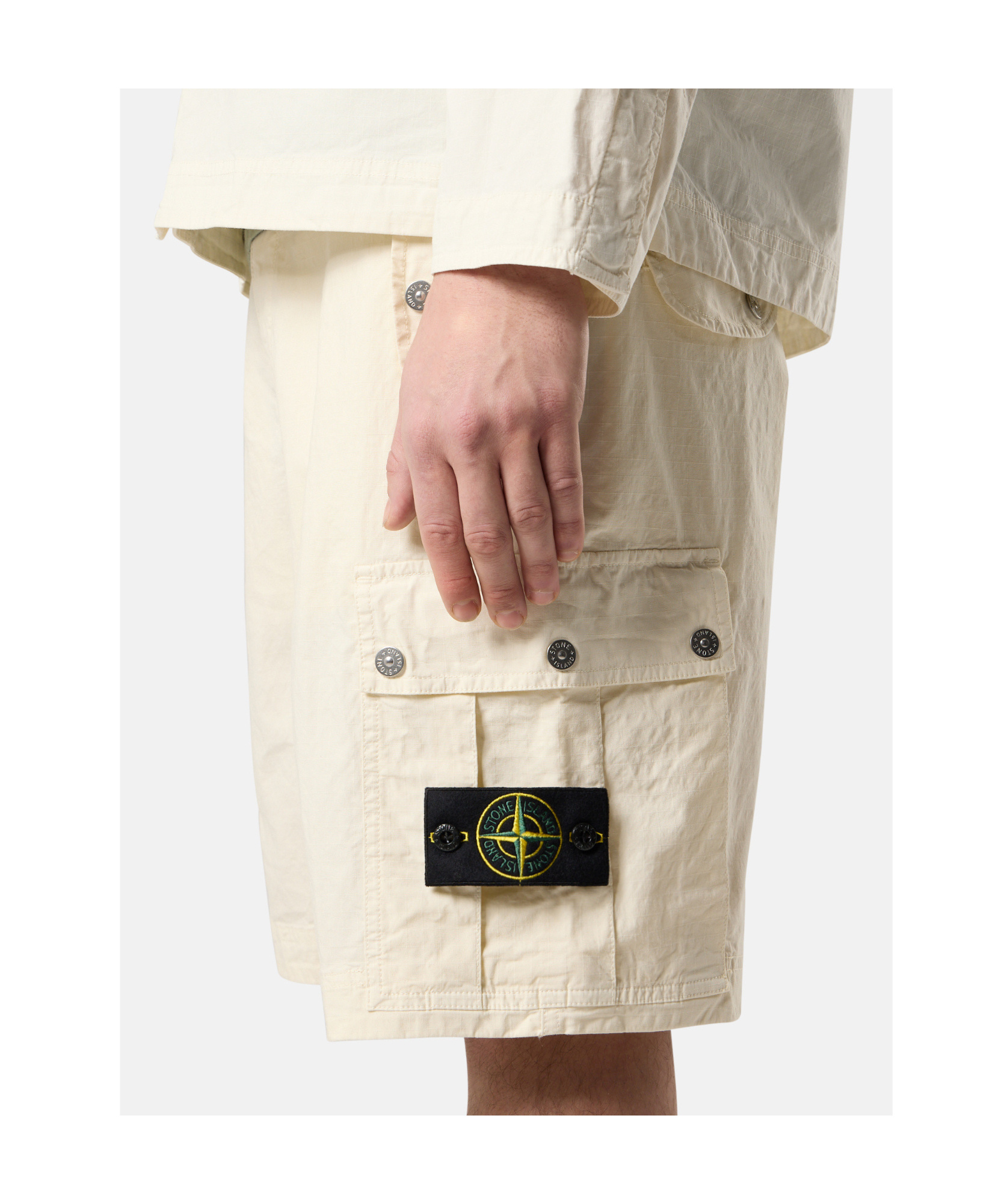 Stone Island Comfort Fit Cargo Bermuda Shorts With Elasticated Waistband In Ivory