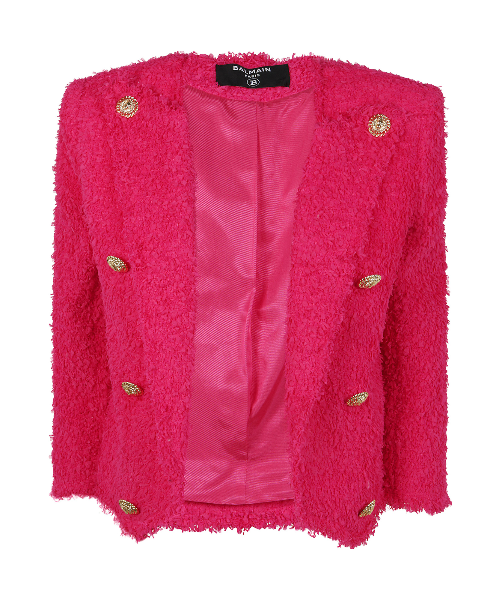 Balmain 8 Button Tweed Spencer Jacket In Red