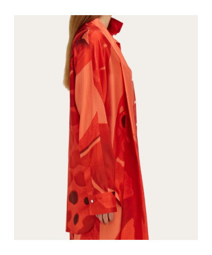 Ferragamo Fish Print Silk Shirt With Sash In Orange