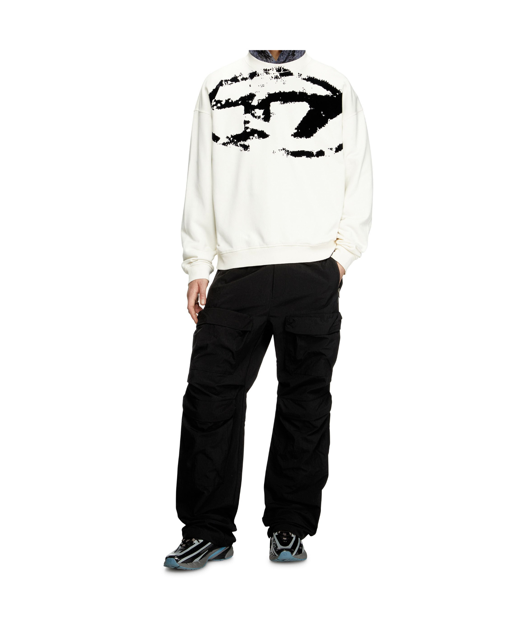 Diesel Sweatshirt With Distressed Flocked Logo In White