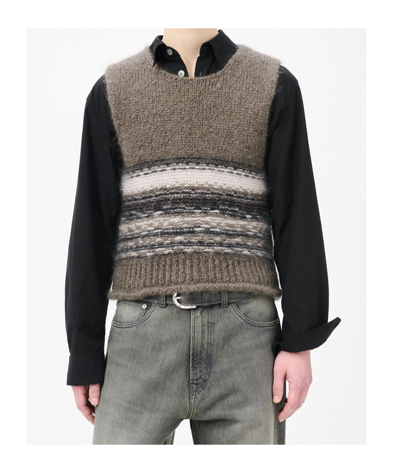Our Legacy Pleaser Striped Wool-blend Sweater Vest In Brown