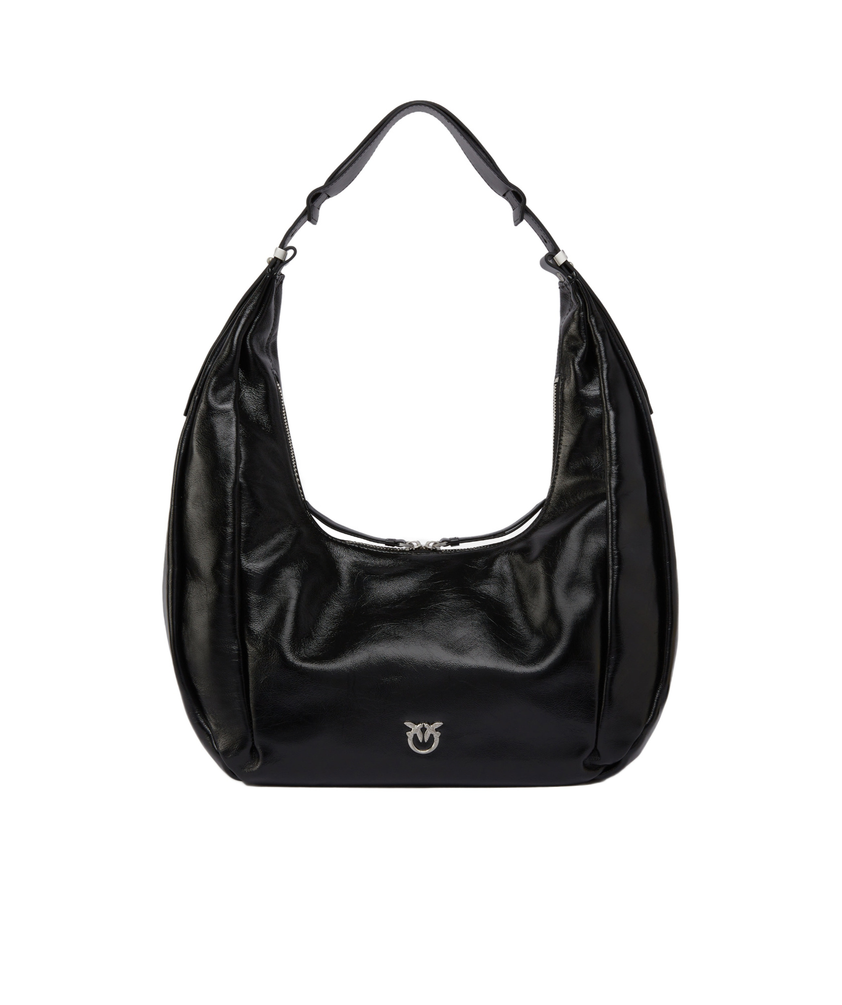 Pinko Hobo Slouchy Large Shoulder Bag In Shiny Leather In Black