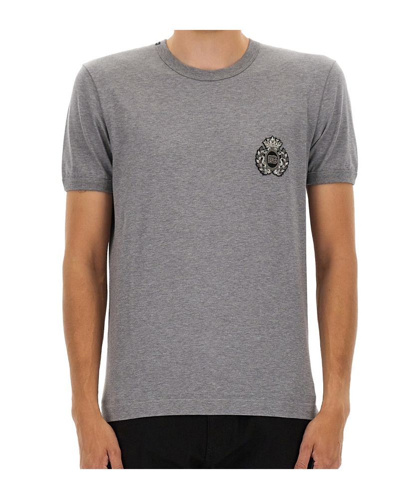 Dolce & Gabbana Bee And Crown Embroidered Tshirt In Gray