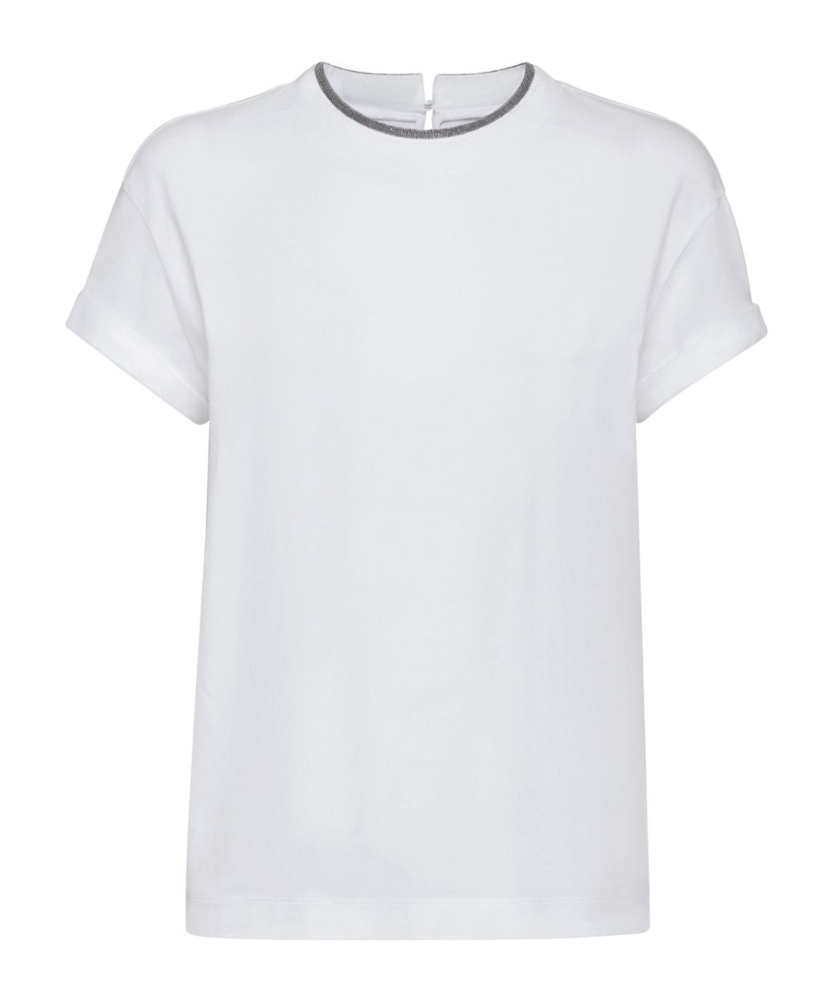 Brunello Cucinelli Stretch Cotton Jersey T-shirt With Precious Faux Layering In White