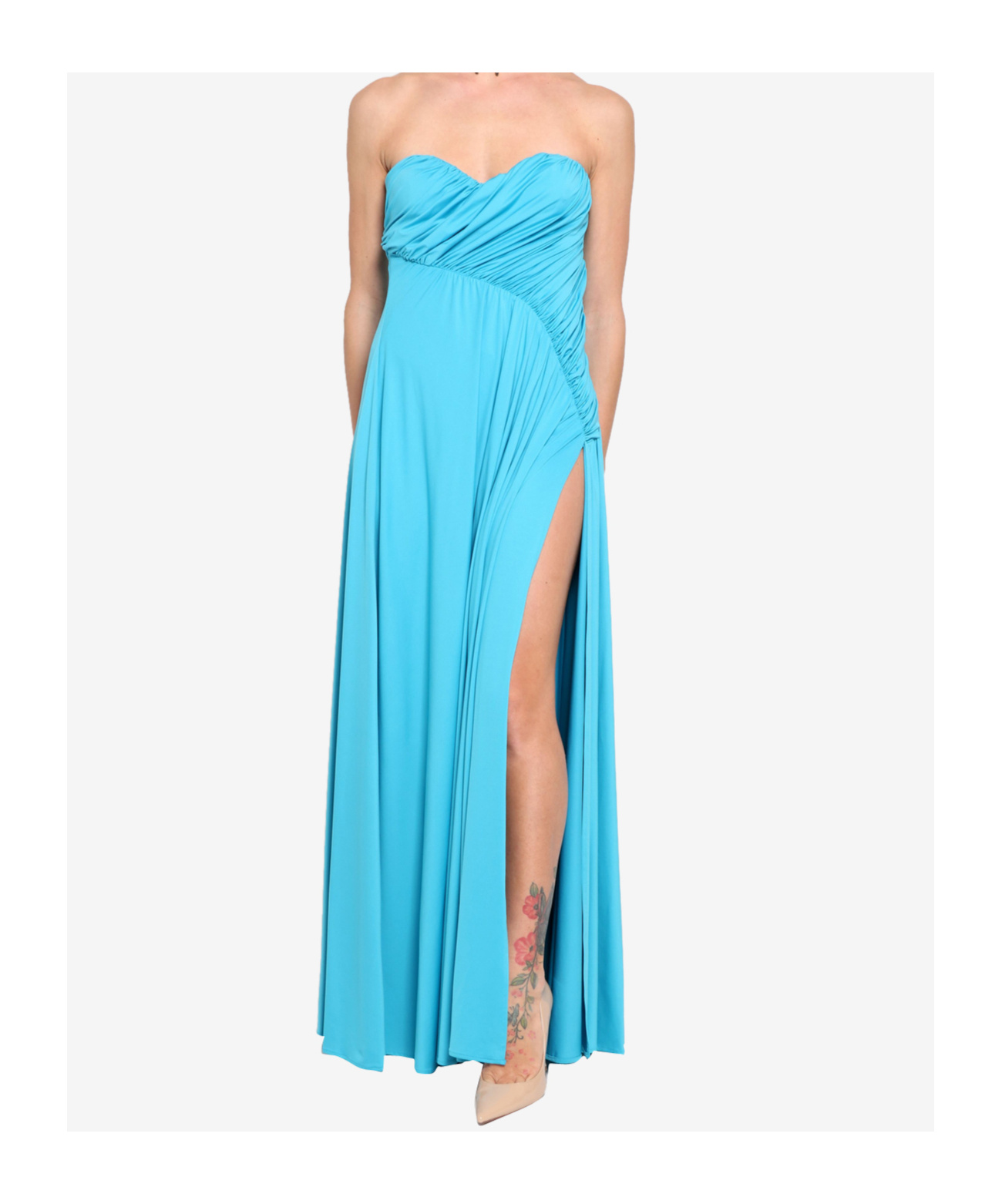 Aniye By Ruffled Strapless Gown In Blue