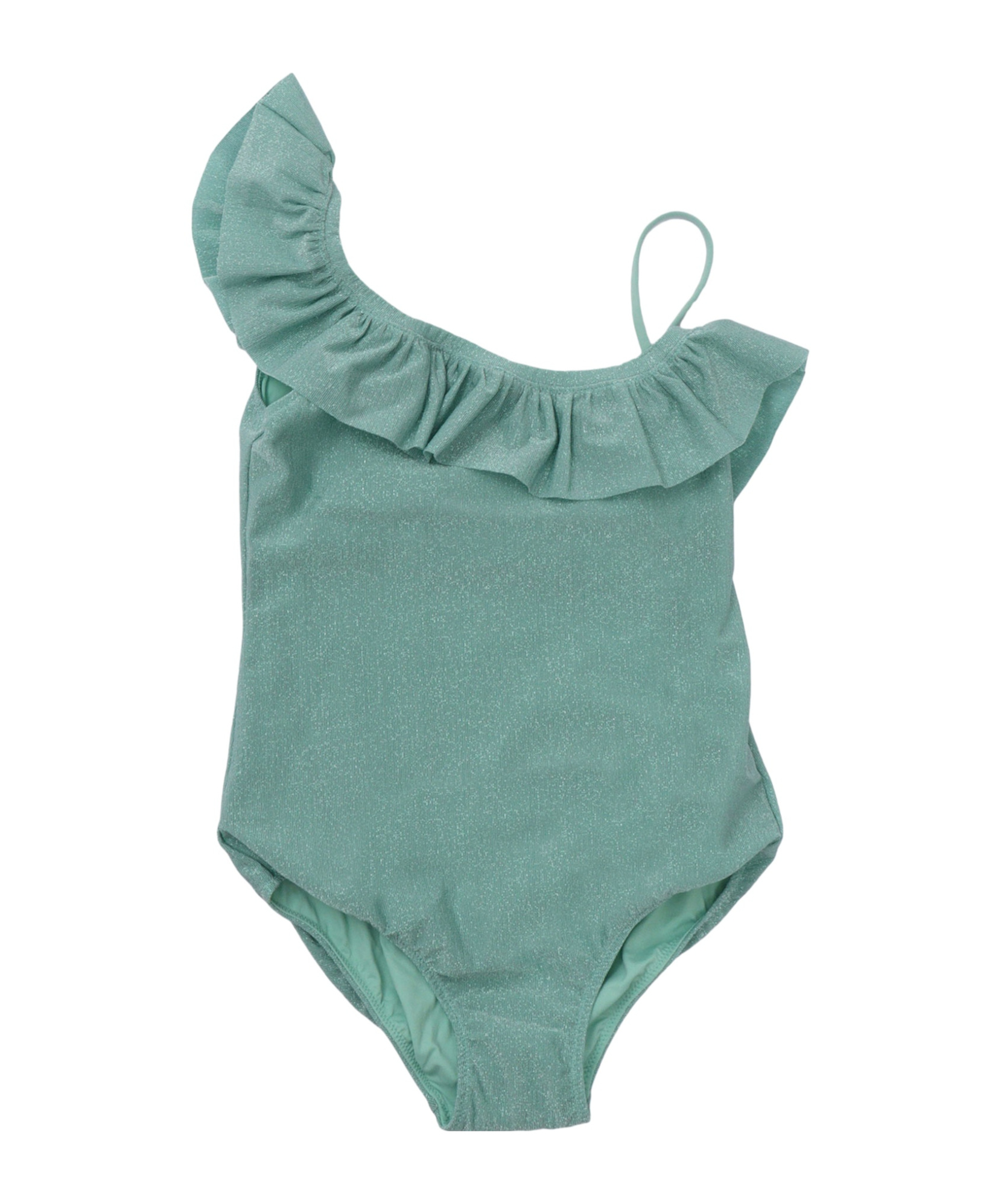 Mc2 Saint Barth Ruffle Asymmetric-shoulder Swimsuit In Green