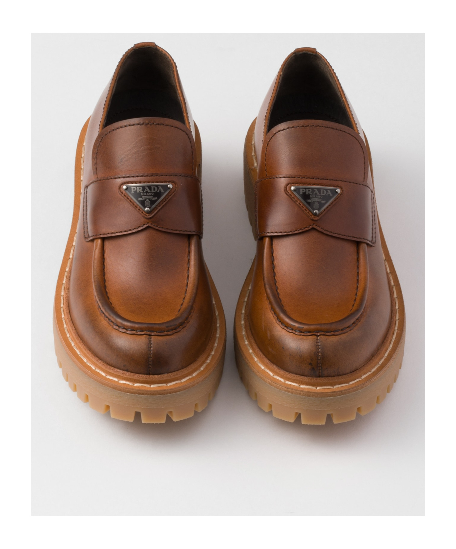 Prada Women Caramel Leather Lace-up Shoes In Brown