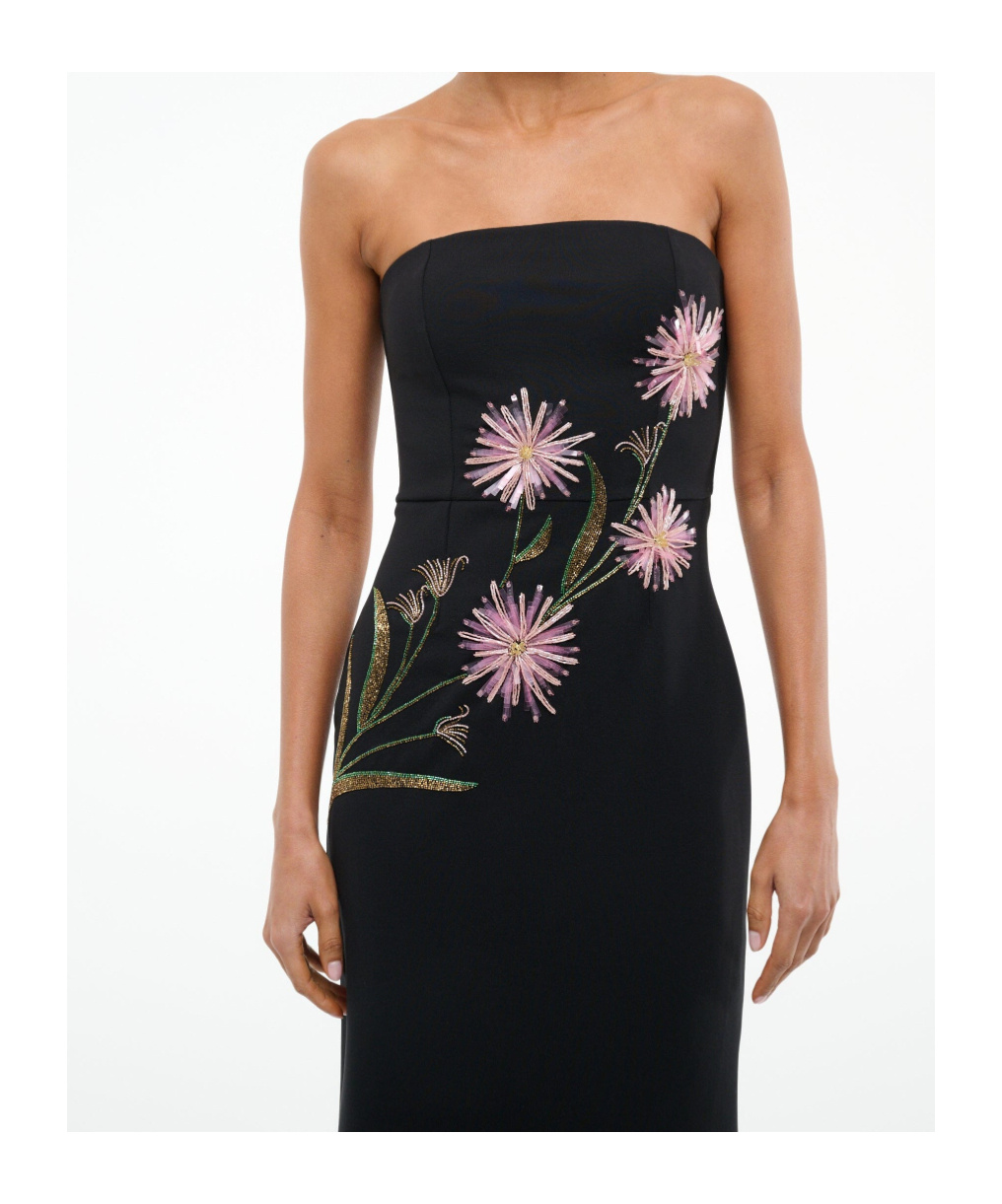 Staud Brooke Floral Beaded Strapless Cocktail Dress In Black