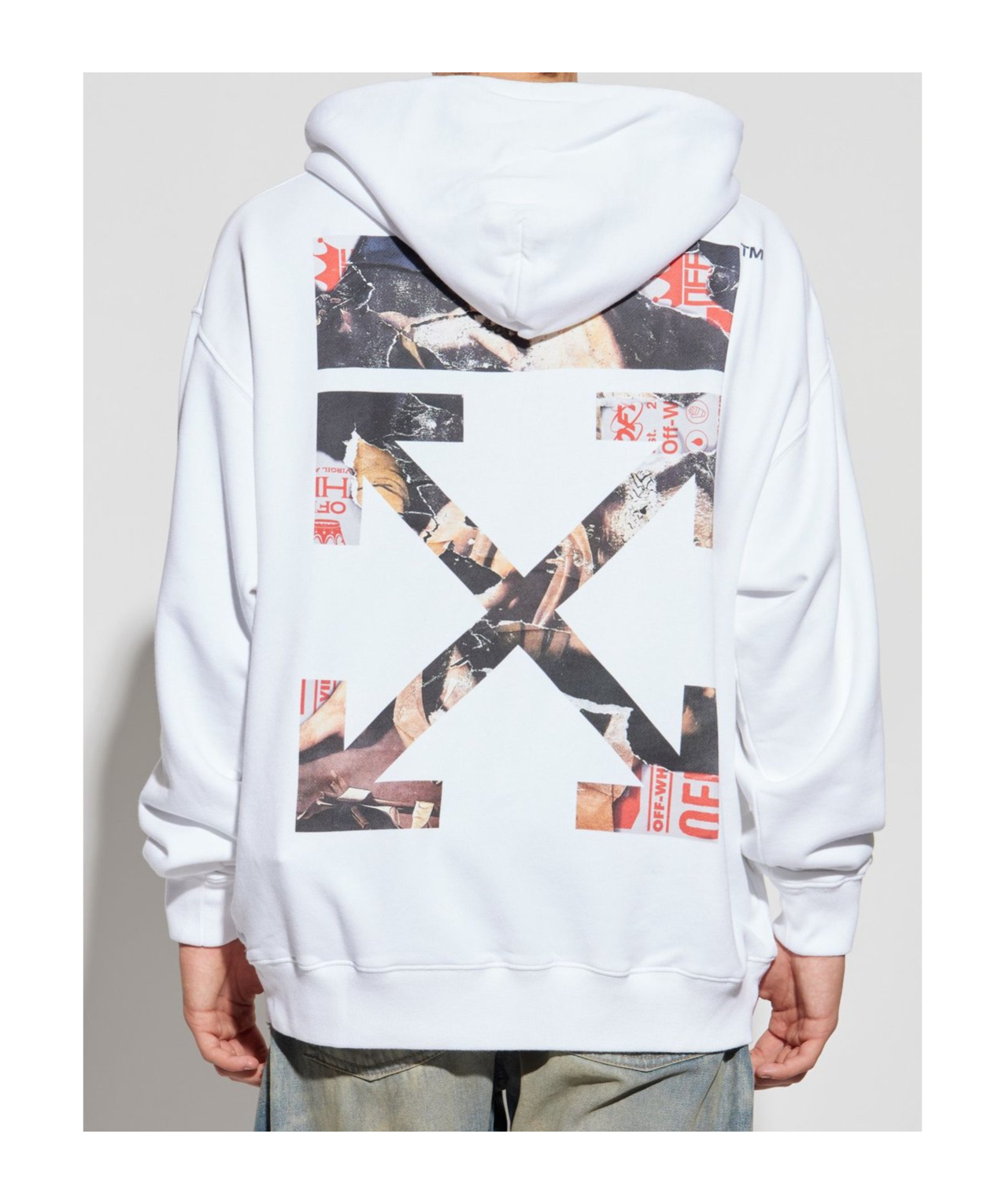 Off-white Logo Printed Drawstring Hoodie In White