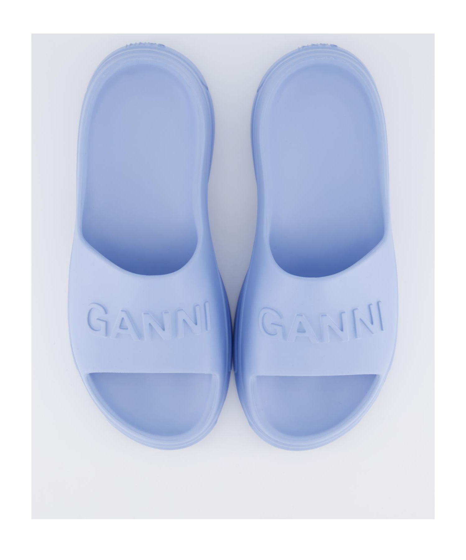 Ganni Round Toe Slippers In Blue