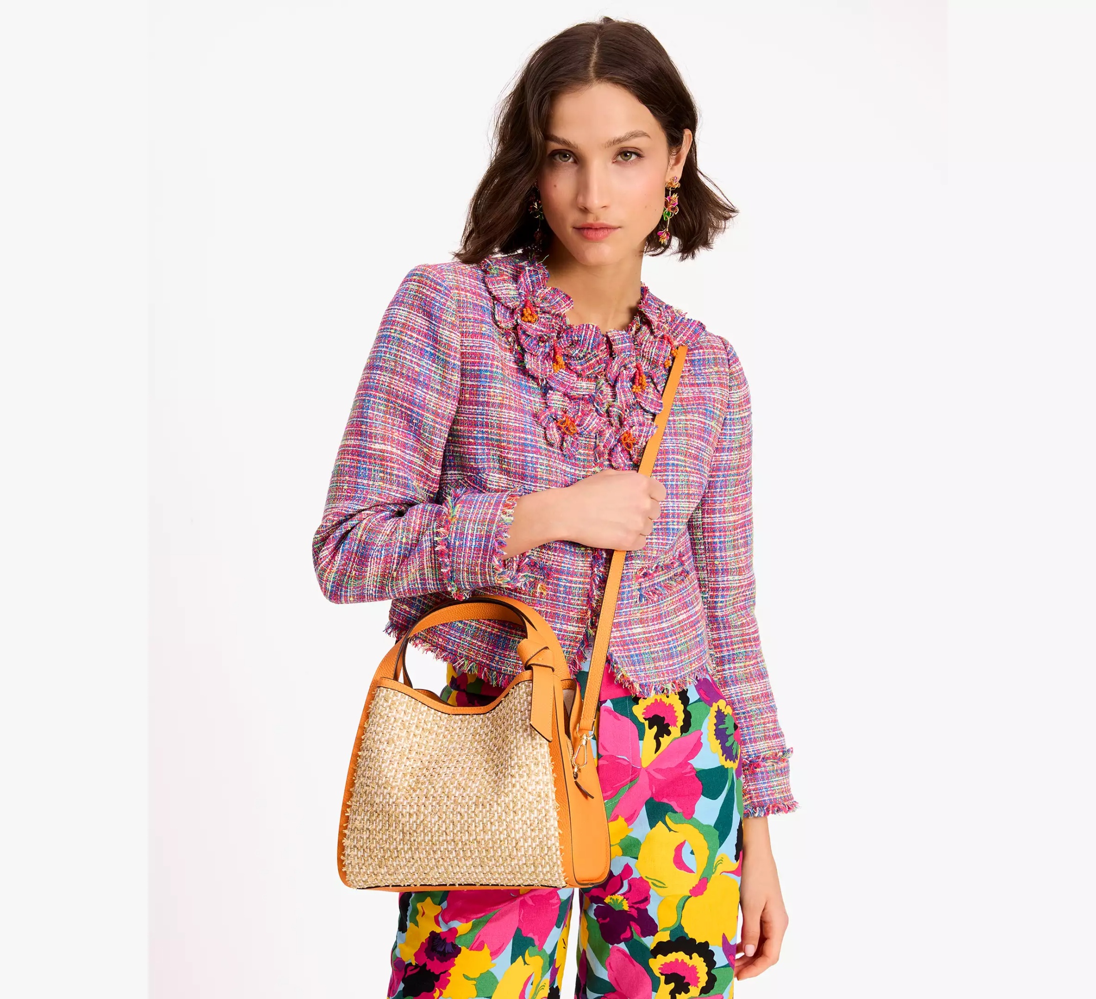 Kate Spade Medium Knott Tweed Leather Bag In Nude