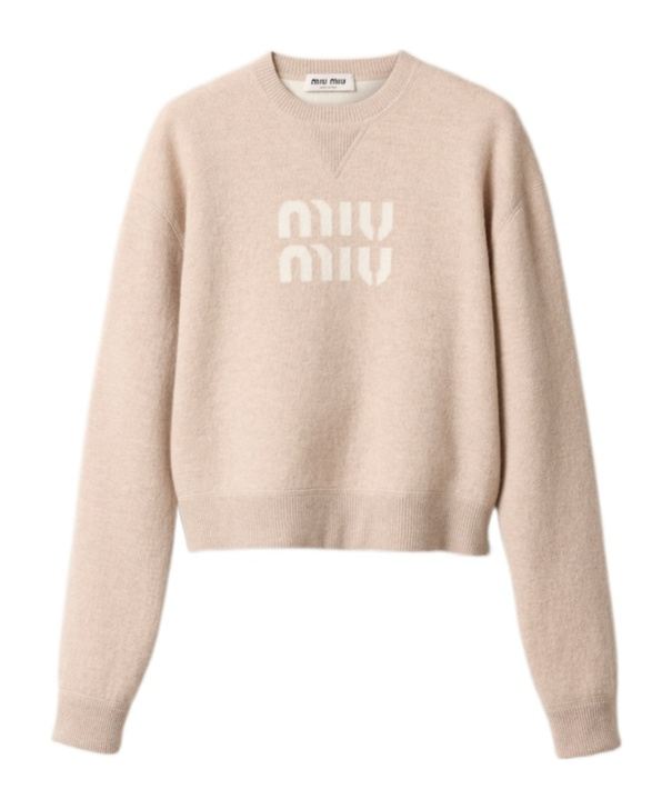 Miu Miu Round Neck Sweater In Nude