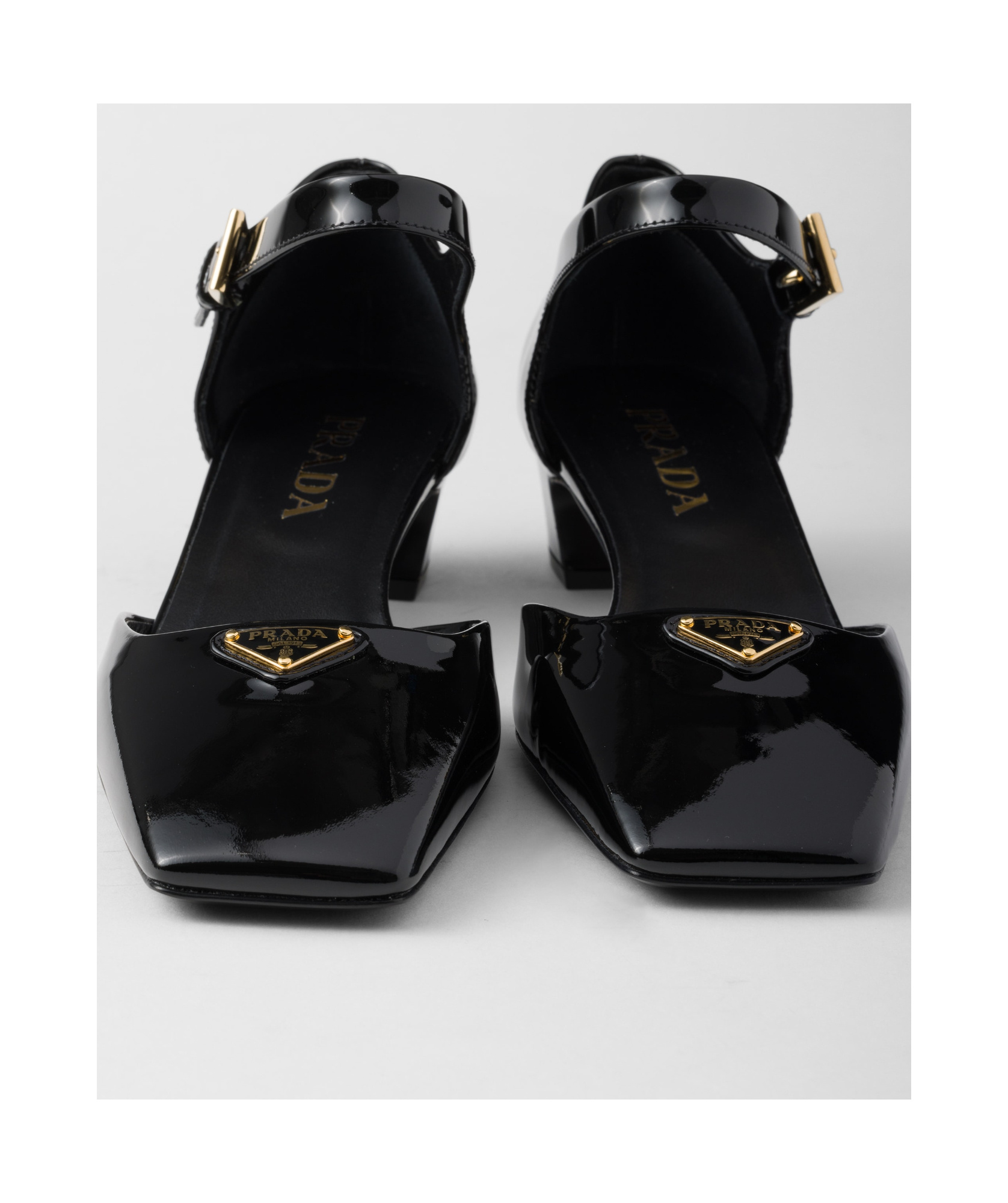 Prada Womens Black Brand-plaque Patent-leather Mary Jane Courts