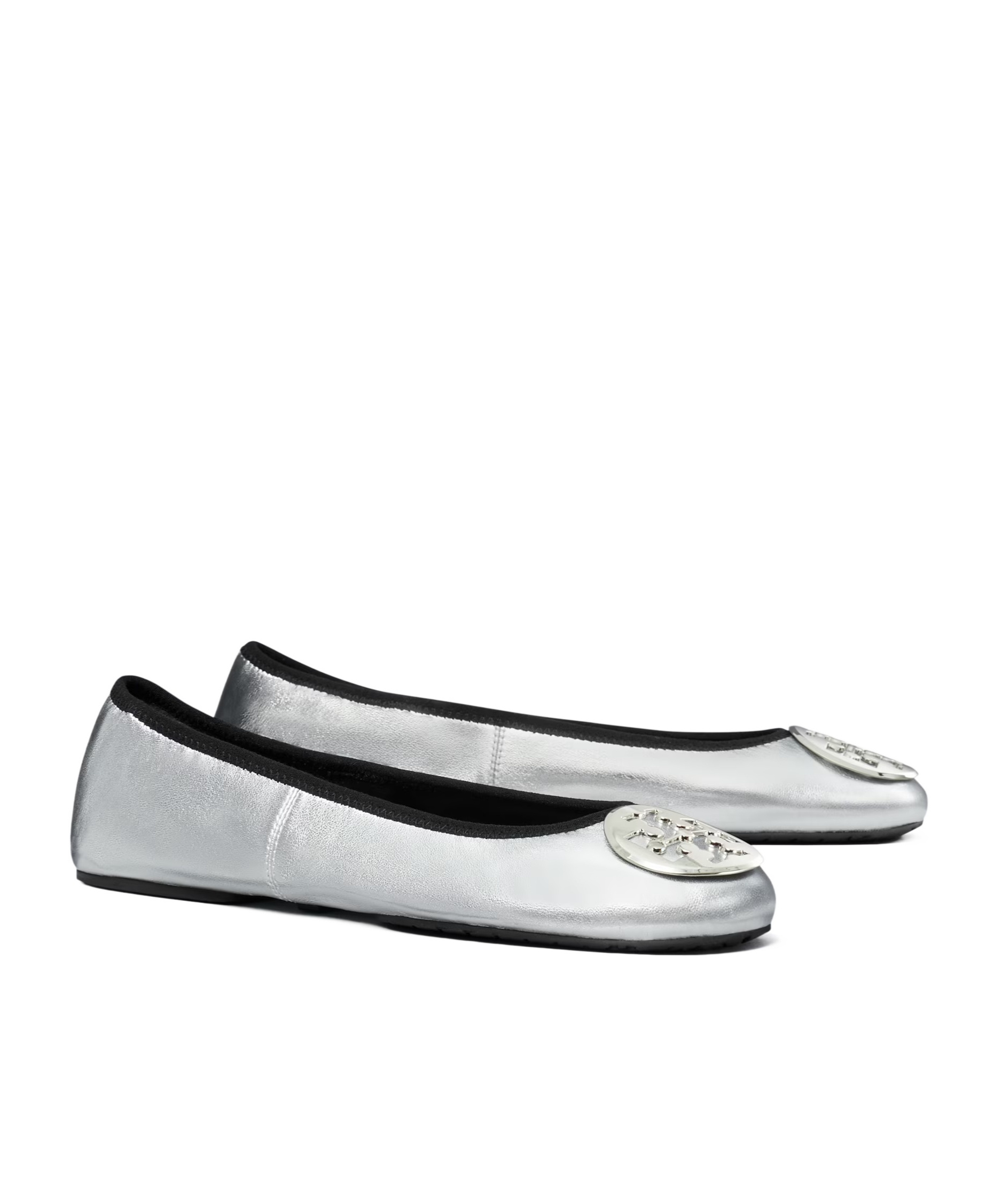Tory Burch Reva Travel Ballet Flats In Silver