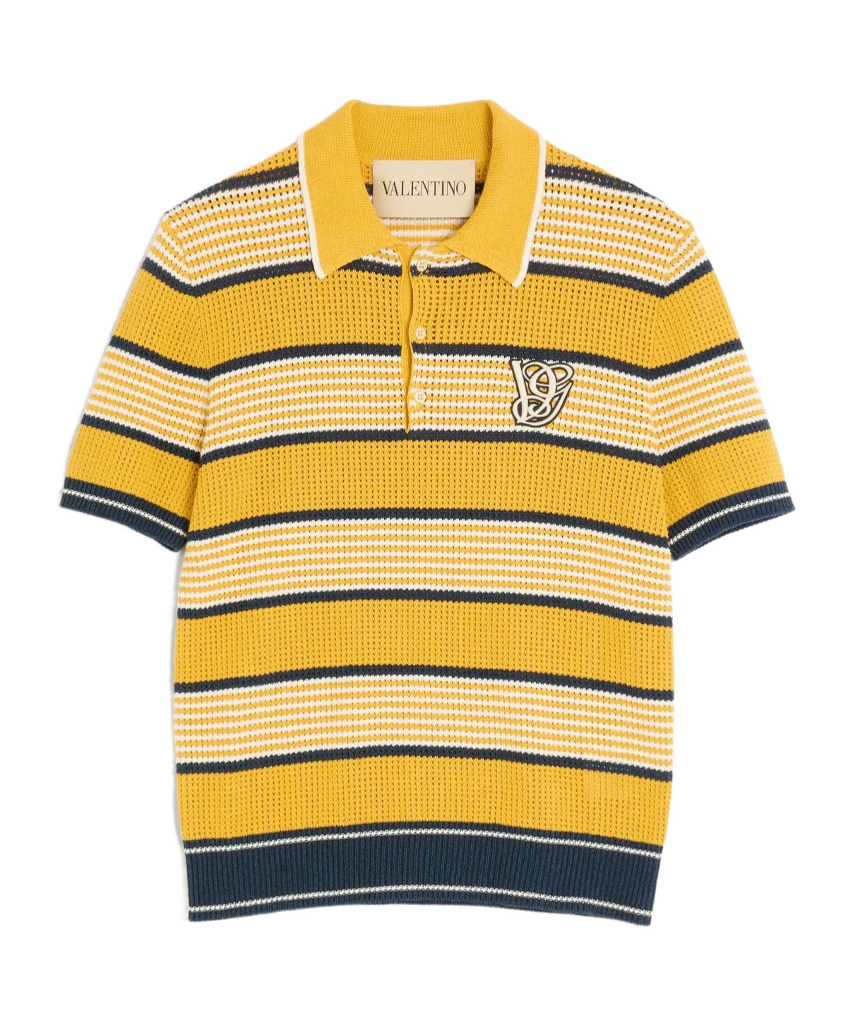 Valentino Long-sleeved Linen And Cotton Polo Shirt With Vg Patch