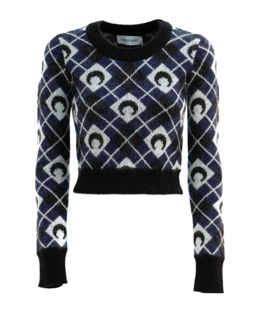 Marine Serre Maglia Cropped Moon Argyle In Black