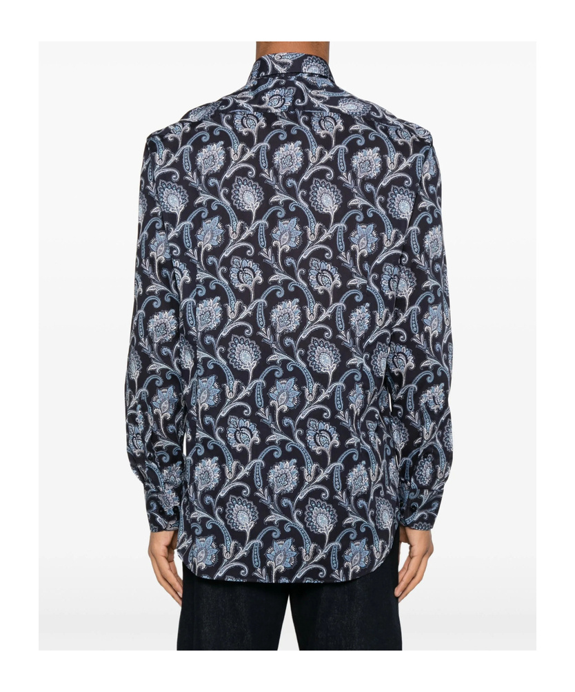Etro Blue Cotton Shirt With All Over Paisley Print In Multi