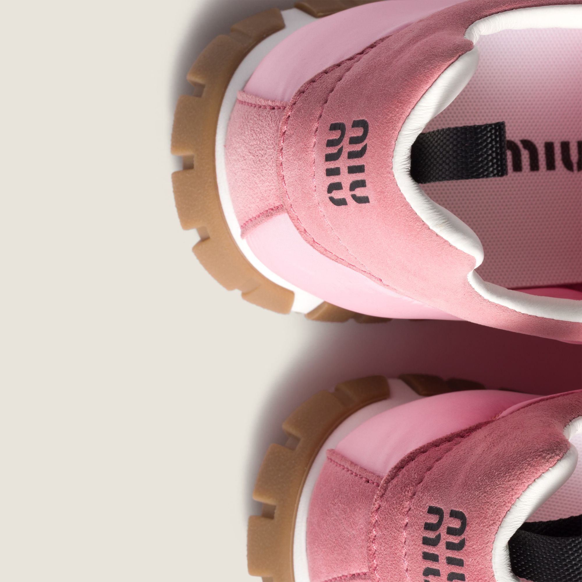 Miu Miu Tyre Technical Fabric And Suede Sneakers In Pink