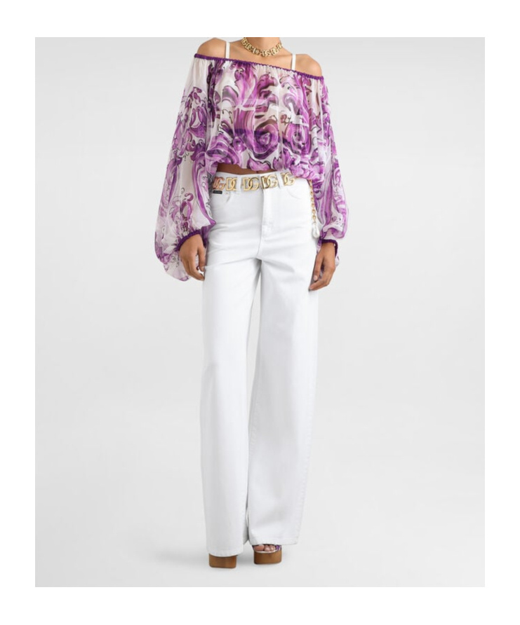 Dolce & Gabbana Sheer Off-the-shoulder Top With Elasticated Accents