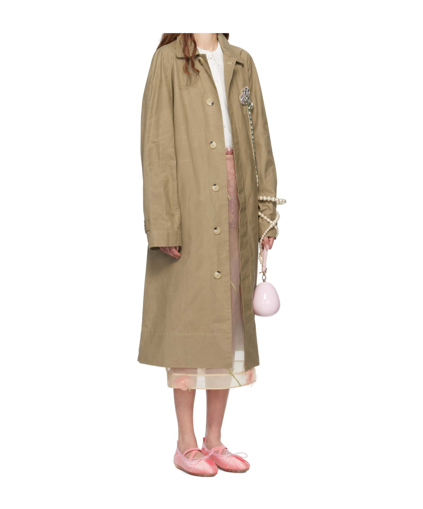 Simone Rocha Embellished Carnation Coat In Brown