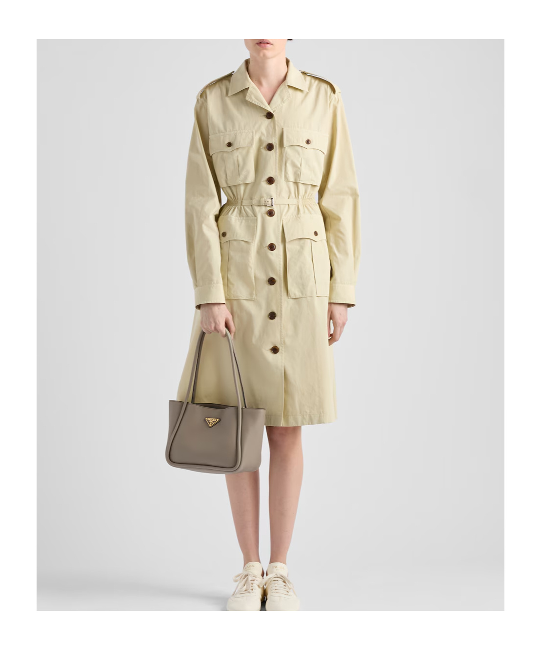 Shop Prada Poplin Shirt-dress In Natural Color