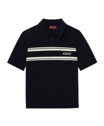 Gucci Short Sleeved Wool And Cashmere Sweater With Polo Neck In Black