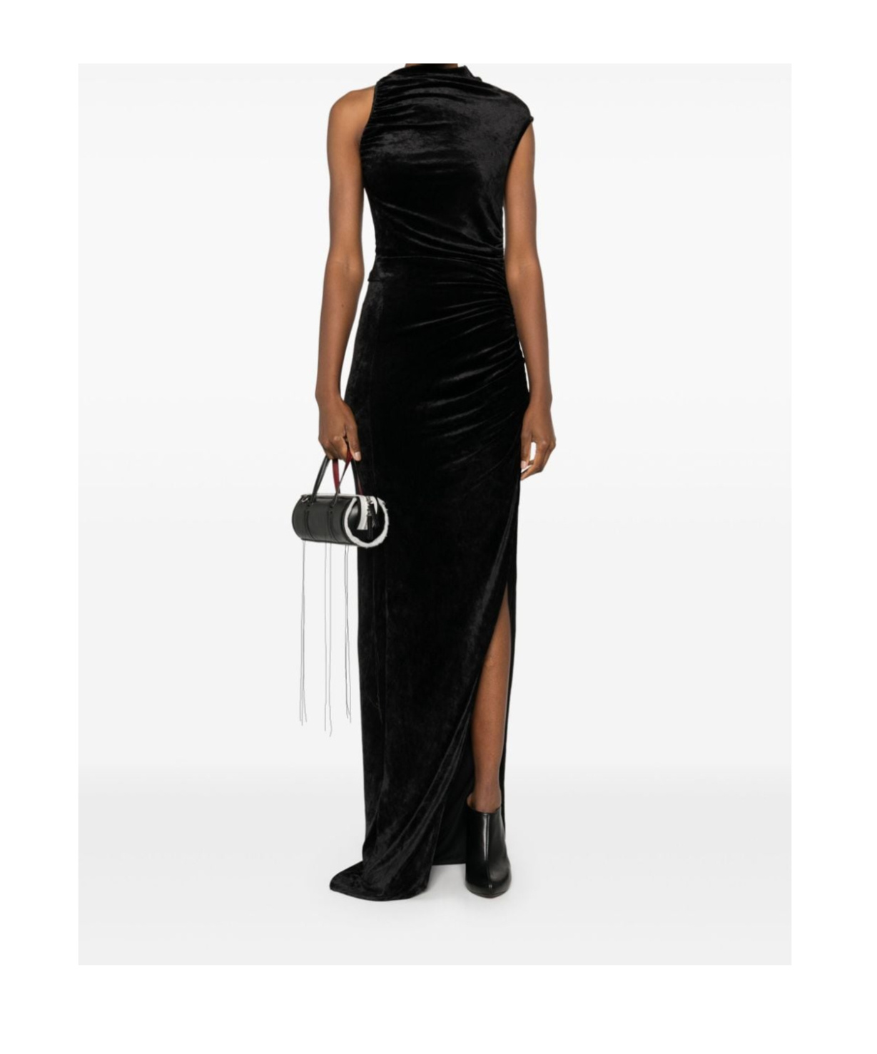Rick Owens Svita Asymmetric Ruched Velvet Maxi Dress