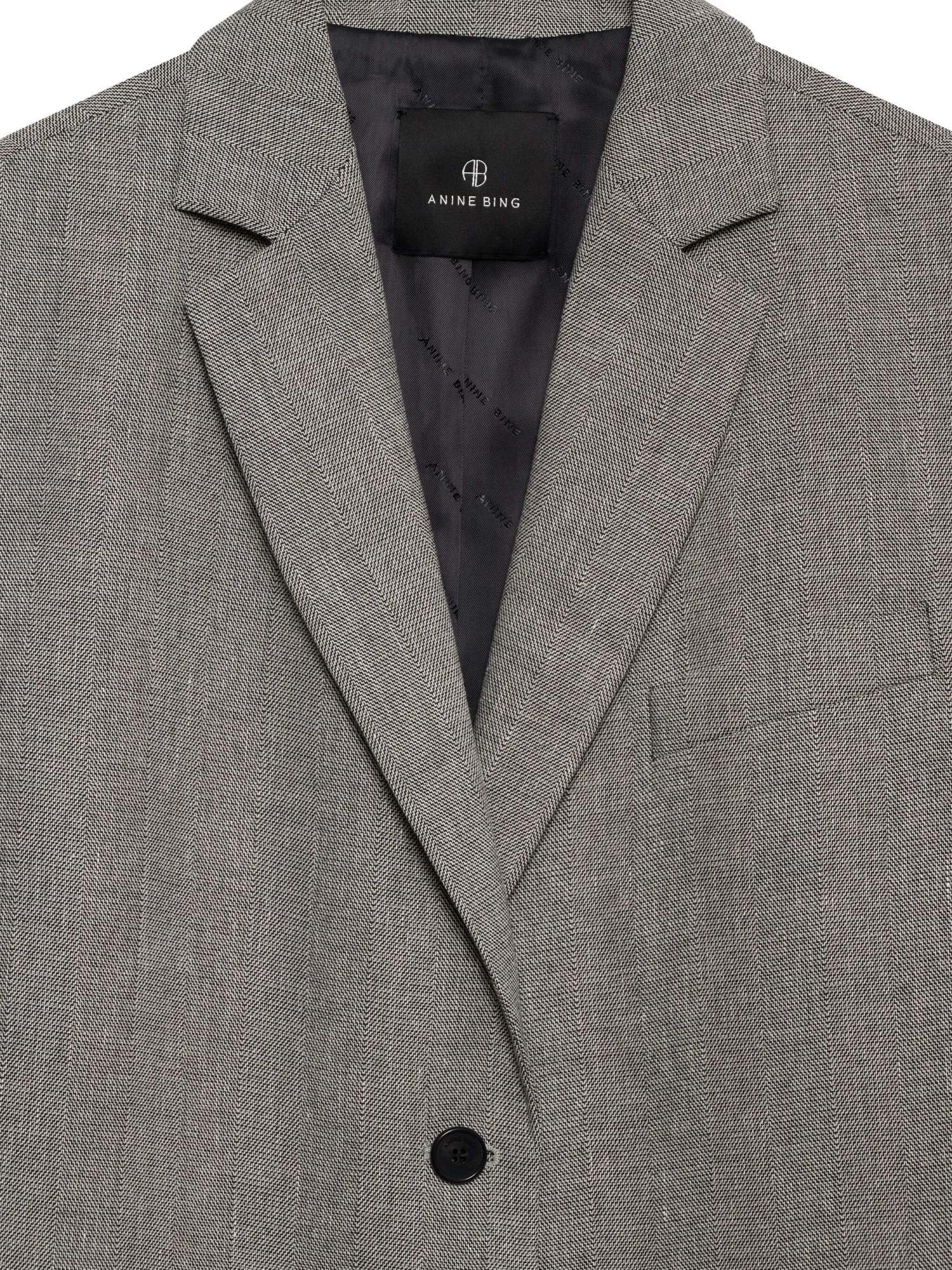 Anine Bing Herringbone Two-button Blazer In Gray