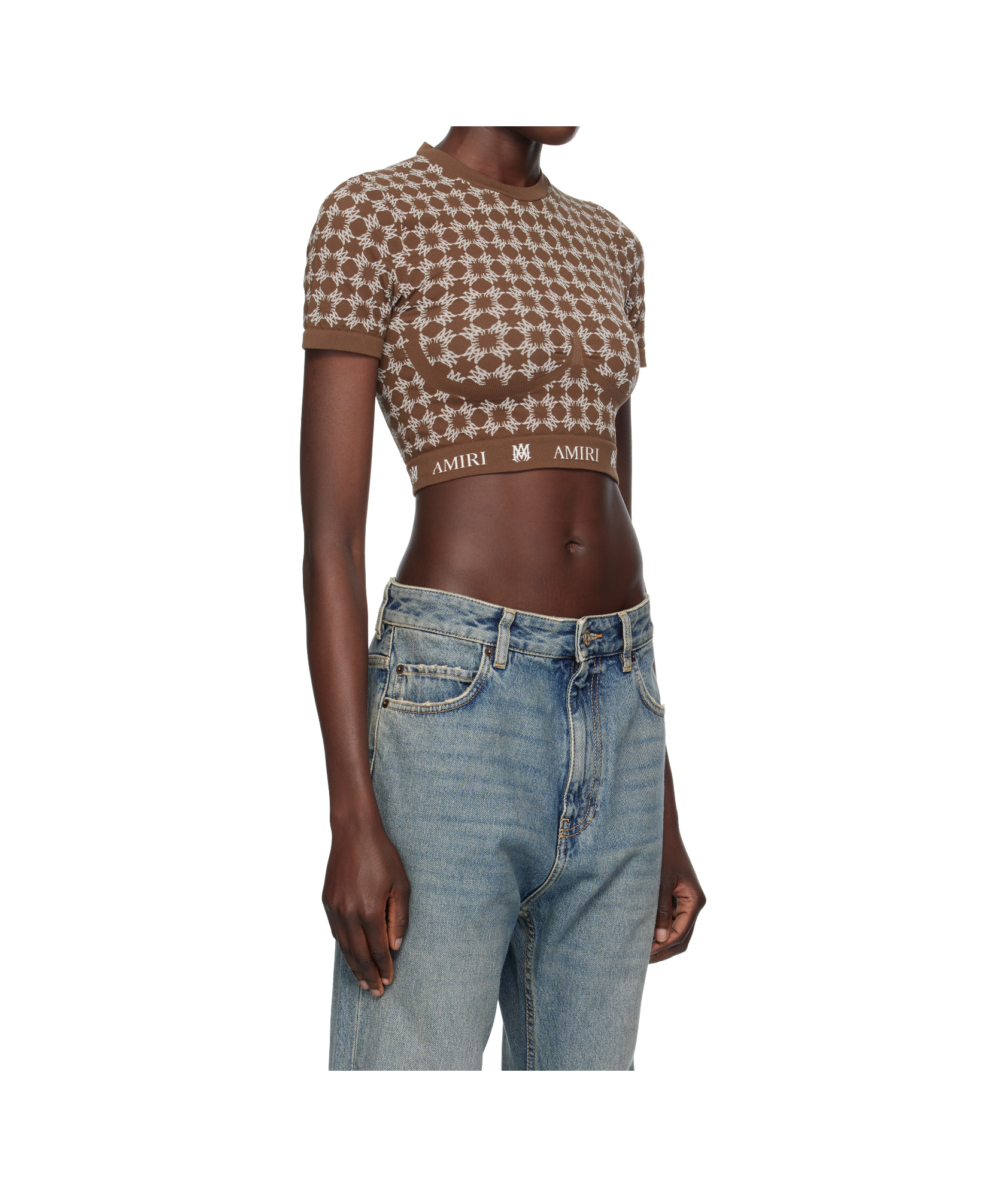 Amiri Ma Quad Seamless Short Sleeve Track Top In Brown