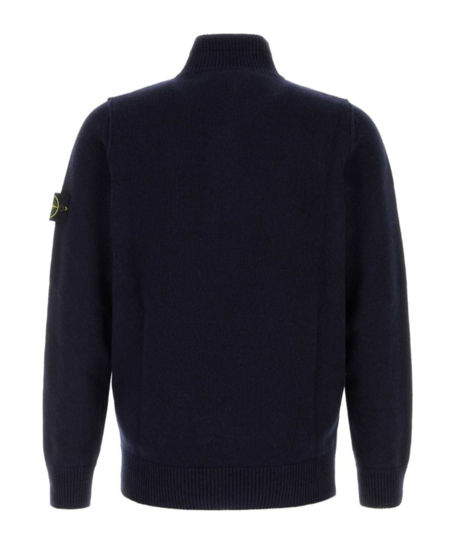 Stone Island Button-placket Long-sleeve Sweater In Blue