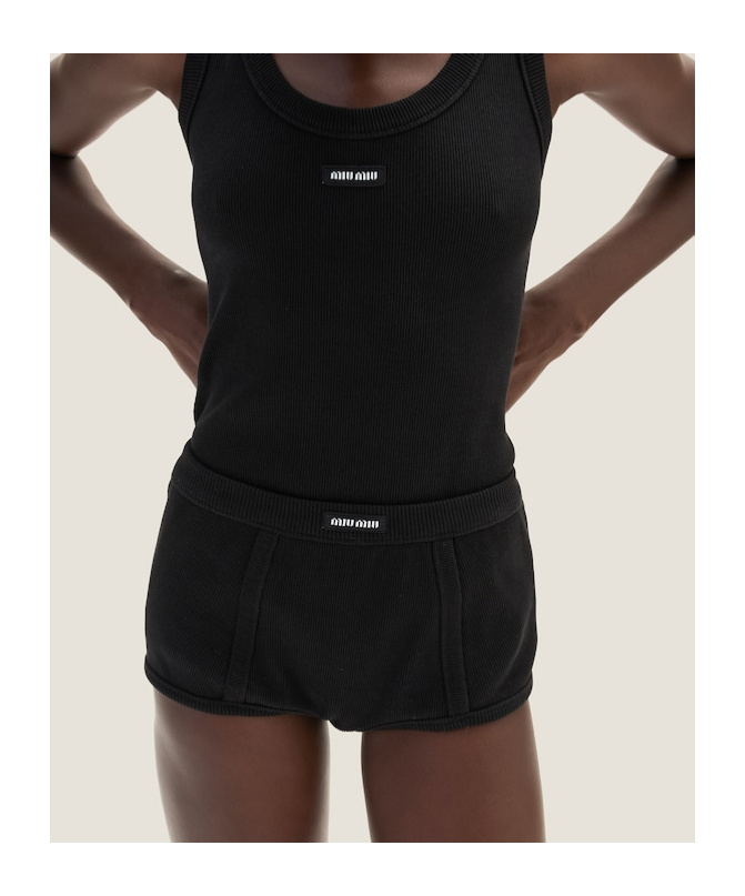 Miu Miu Rib Knitted Boxer Shorts In Black