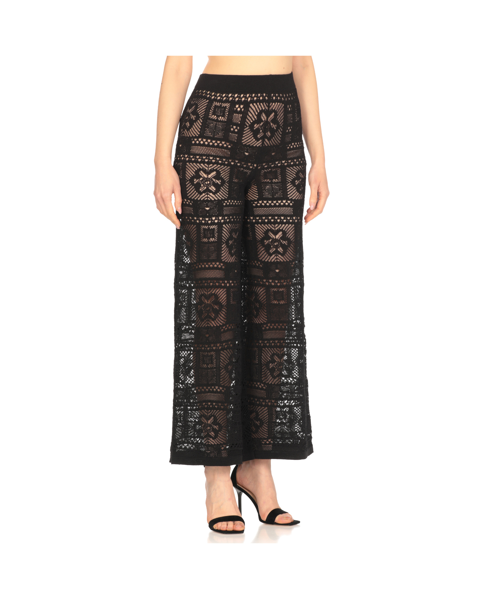 D Exterior D.exterior Crochet Wide Leg Pants In Black
