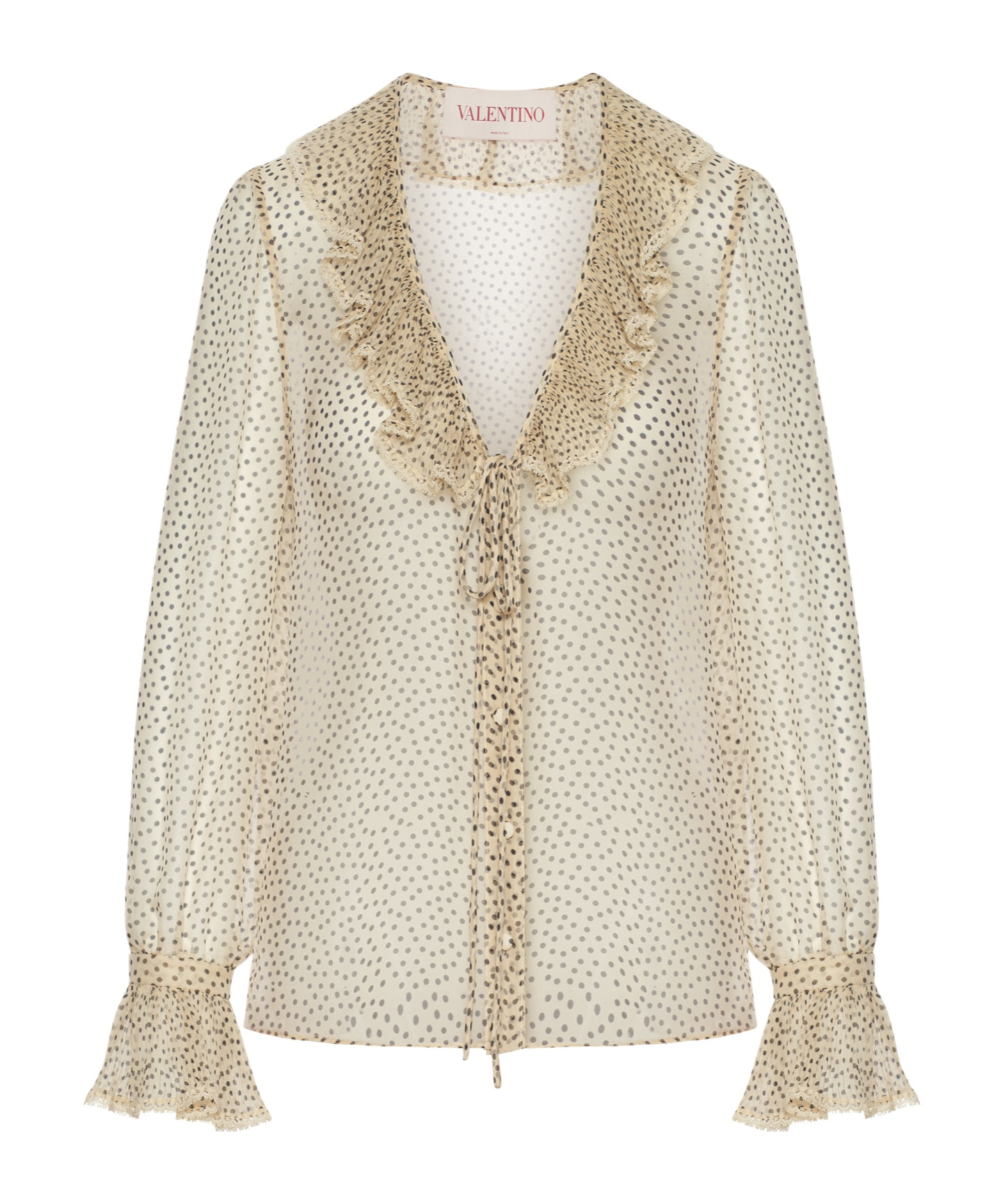 Valentino Polka Dot Printed Ruffled Top In Nude