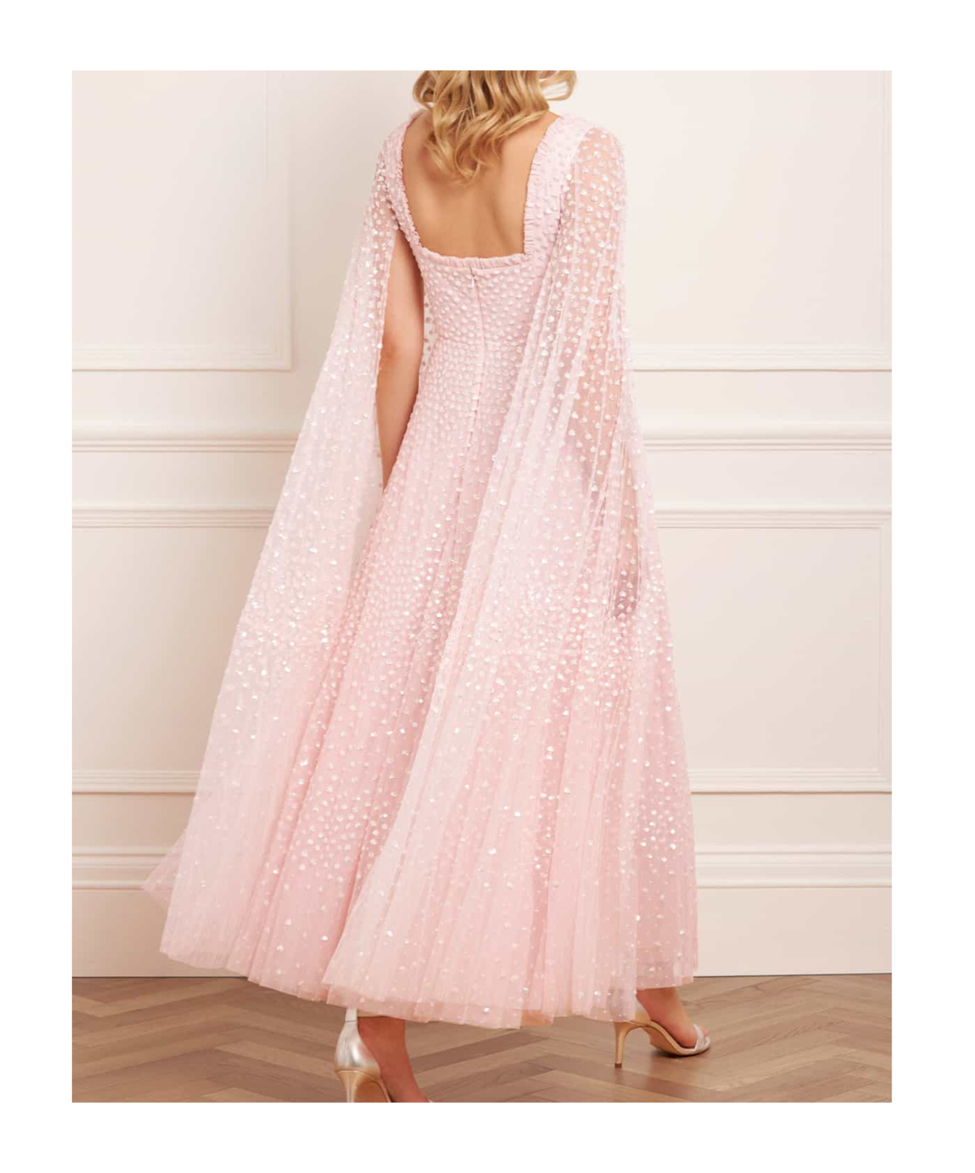 Needle & Thread Cape Sequined Dress In White