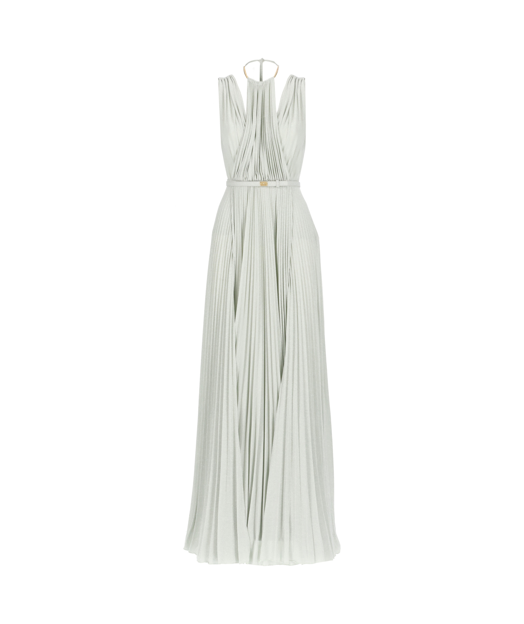 Elisabetta Franchi Red Carpet Dress Made Of Lurex Jersey Fabric With Belt In White